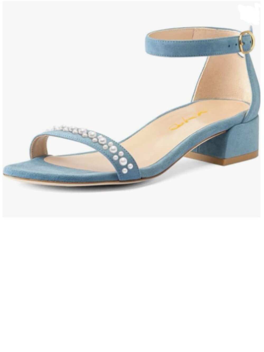 Elegant Blue Ankle-Strap Pearl Sandal